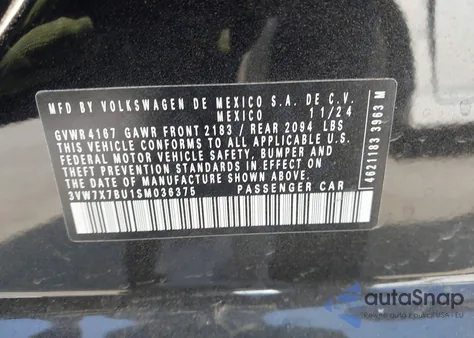 2025 Volkswagen Jetta Se z USA, uszkodzony, nr VIN 3VW7X7BU1SM036375